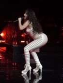 Camila Cabello in White Cutout Catsuit, Performing for Verizon Up at The Fillmore Miami Beach