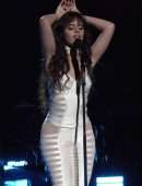 Camila Cabello in White Cutout Catsuit, Performing for Verizon Up at The Fillmore Miami Beach