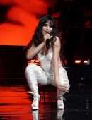 Camila Cabello in White Cutout Catsuit, Performing for Verizon Up at The Fillmore Miami Beach