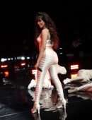 Camila Cabello in White Cutout Catsuit, Performing for Verizon Up at The Fillmore Miami Beach