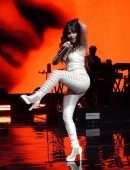 Camila Cabello in White Cutout Catsuit, Performing for Verizon Up at The Fillmore Miami Beach
