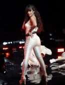 Camila Cabello in White Cutout Catsuit, Performing for Verizon Up at The Fillmore Miami Beach