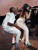 Camila Cabello in White Cutout Catsuit, Performing for Verizon Up at The Fillmore Miami Beach