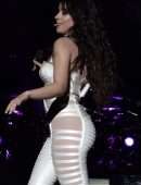 Camila Cabello in White Cutout Catsuit, Performing for Verizon Up at The Fillmore Miami Beach