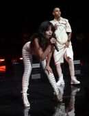 Camila Cabello in White Cutout Catsuit, Performing for Verizon Up at The Fillmore Miami Beach