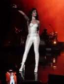 Camila Cabello in White Cutout Catsuit, Performing for Verizon Up at The Fillmore Miami Beach