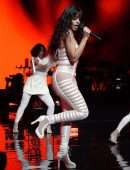 Camila Cabello in White Cutout Catsuit, Performing for Verizon Up at The Fillmore Miami Beach