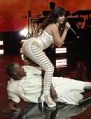 Camila Cabello in White Cutout Catsuit, Performing for Verizon Up at The Fillmore Miami Beach