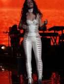 Camila Cabello in White Cutout Catsuit, Performing for Verizon Up at The Fillmore Miami Beach