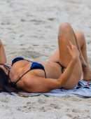 Claudia Romani in Blue Velvet Thong Bikini Photoshoot in Miami