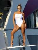 Jennifer Lopez in White Swimsuit on a Yacht in St Tropez