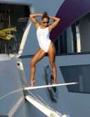 Jennifer Lopez in White Swimsuit on a Yacht in St Tropez