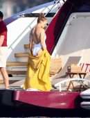 Jennifer Lopez in White Swimsuit on a Yacht in St Tropez