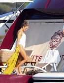 Jennifer Lopez in White Swimsuit on a Yacht in St Tropez
