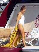 Jennifer Lopez in White Swimsuit on a Yacht in St Tropez