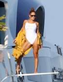 Jennifer Lopez in White Swimsuit on a Yacht in St Tropez