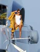 Jennifer Lopez in White Swimsuit on a Yacht in St Tropez