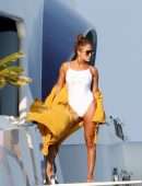 Jennifer Lopez in White Swimsuit on a Yacht in St Tropez