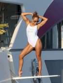 Jennifer Lopez in White Swimsuit on a Yacht in St Tropez