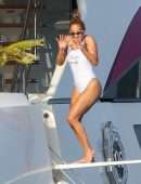 Jennifer Lopez in White Swimsuit on a Yacht in St Tropez