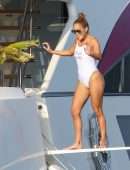 Jennifer Lopez in White Swimsuit on a Yacht in St Tropez