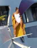 Jennifer Lopez in White Swimsuit on a Yacht in St Tropez