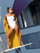 Jennifer Lopez in White Swimsuit on a Yacht in St Tropez
