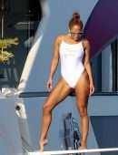 Jennifer Lopez in White Swimsuit on a Yacht in St Tropez