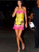 Kendall Jenner slips into a Versace dress for dinner with friends during NYFW