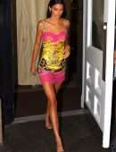 Kendall Jenner slips into a Versace dress for dinner with friends during NYFW