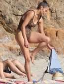 Paula Patton in Leopard Print Swimsuit on Malibu Beach