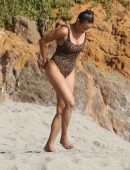 Paula Patton in Leopard Print Swimsuit on Malibu Beach