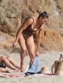 Paula Patton in Leopard Print Swimsuit on Malibu Beach