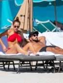 Sara Corrales Booty in Red Bikini on the Beach in Miami