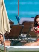 Sara Corrales Booty in Red Bikini on the Beach in Miami