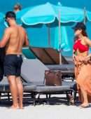Sara Corrales Booty in Red Bikini on the Beach in Miami