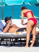 Sara Corrales Booty in Red Bikini on the Beach in Miami