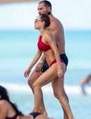 Sara Corrales Booty in Red Bikini on the Beach in Miami