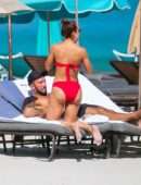 Sara Corrales Booty in Red Bikini on the Beach in Miami
