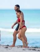 Sara Corrales Booty in Red Bikini on the Beach in Miami