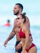 Sara Corrales Booty in Red Bikini on the Beach in Miami