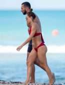 Sara Corrales Booty in Red Bikini on the Beach in Miami
