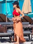 Sara Corrales Booty in Red Bikini on the Beach in Miami