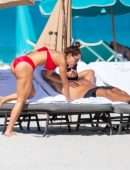 Sara Corrales Booty in Red Bikini on the Beach in Miami