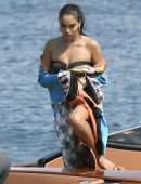 Shanina Shaik Booty in Black Swimsuit in Mykonos