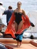 Shanina Shaik Booty in Black Swimsuit in Mykonos