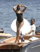 Shanina Shaik Booty in Black Swimsuit in Mykonos
