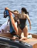 Shanina Shaik Booty in Black Swimsuit in Mykonos
