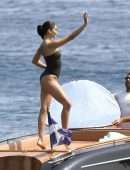 Shanina Shaik Booty in Black Swimsuit in Mykonos