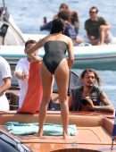 Shanina Shaik Booty in Black Swimsuit in Mykonos